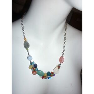 Anna Balkan Beaded Flower Charm Necklace Gemstone Chain Sterling Silver